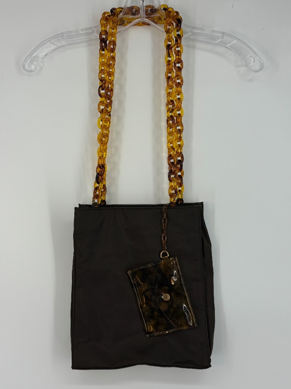 Mondani New York Womens Shoulder Bag Purse Taupe Brown with Plastic Chain Straps